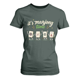 Its Mahjong Time T Shirt For Women Funny Cartoon Mahjong Tiles Gathering Game Night TS10 Dark Forest Green Print Your Wear