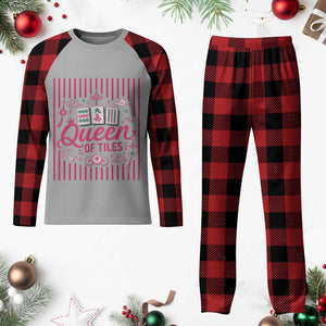 Queen Of Tiles Pink Mahjong Lover Game Night Graphic Plaid Pajama Set