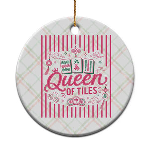 Queen Of Tiles Pink Mahjong Lover Game Night Graphic Ceramic Ornament