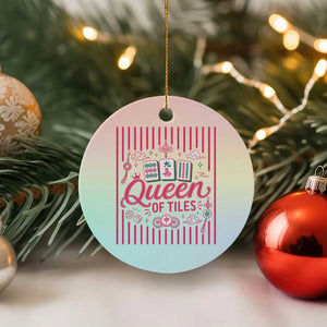 Queen Of Tiles Pink Mahjong Lover Game Night Graphic Ceramic Ornament