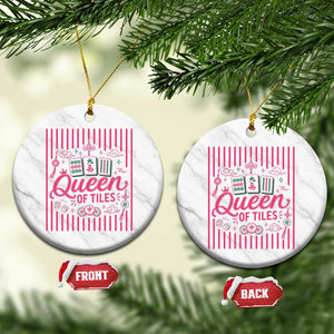 Queen Of Tiles Pink Mahjong Lover Game Night Graphic Ceramic Ornament