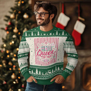 Queen Of Tiles Pink Mahjong Lover Game Night Graphic Ugly Christmas Sweater