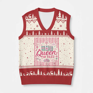 Queen Of Tiles Pink Mahjong Lover Game Night Graphic V-Neck Knit Sweater Vest