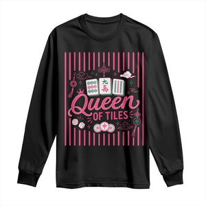 Queen Of Tiles Pink Mahjong Lover Game Night Graphic Long Sleeve Shirt