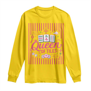 Queen Of Tiles Pink Mahjong Lover Game Night Graphic Long Sleeve Shirt