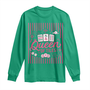 Queen Of Tiles Pink Mahjong Lover Game Night Graphic Long Sleeve Shirt