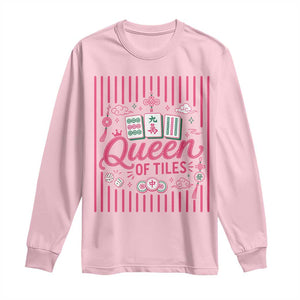 Queen Of Tiles Pink Mahjong Lover Game Night Graphic Long Sleeve Shirt