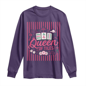 Queen Of Tiles Pink Mahjong Lover Game Night Graphic Long Sleeve Shirt