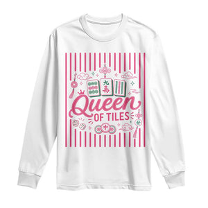 Queen Of Tiles Pink Mahjong Lover Game Night Graphic Long Sleeve Shirt