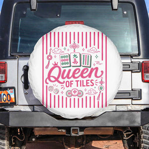 Queen Of Tiles Pink Mahjong Lover Game Night Graphic Spare Tire Cover TS10 No hole White Print Your Wear