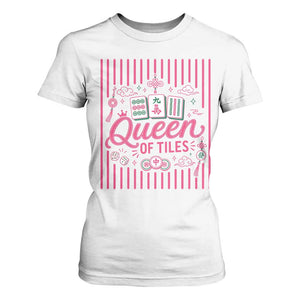 Queen Of Tiles Pink Mahjong Lover Game Night Graphic T Shirt For Women
