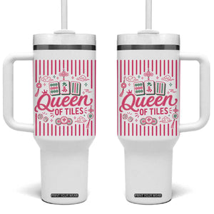 Queen Of Tiles Pink Mahjong Lover Game Night Graphic Tumbler With Handle