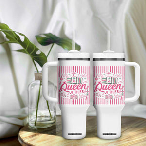 Queen Of Tiles Pink Mahjong Lover Game Night Graphic Tumbler With Handle