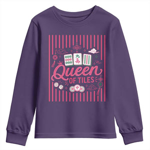 Queen Of Tiles Pink Mahjong Lover Game Night Graphic Youth Sweatshirt