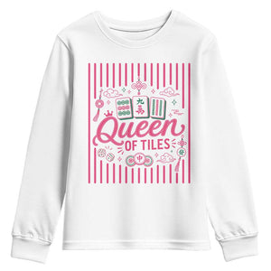 Queen Of Tiles Pink Mahjong Lover Game Night Graphic Youth Sweatshirt