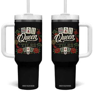Mahjong Lovers Tumbler With Handle Queen Of Tiles Game Night Graphic