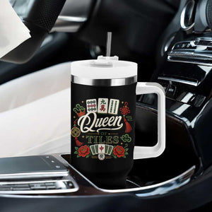 Mahjong Lovers Tumbler With Handle Queen Of Tiles Game Night Graphic