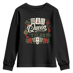 Mahjong Lovers Youth Sweatshirt Queen Of Tiles Game Night Graphic