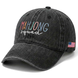 Mahjong Lovers Mahj Squad Washed Cotton Baseball Cap Boho Pastel Cute Game Night Graphic