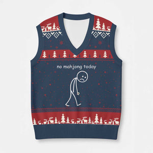 Funny Mahjong Lover V-Neck Knit Sweater Vest No Mahjong Today Sad Stickman Meme Graphic