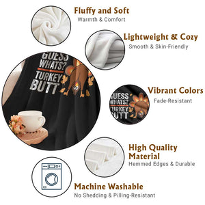 Funny Thanksgiving Throw Blanket Guess What Turkey Butt Retro TS10 Print Your Wear