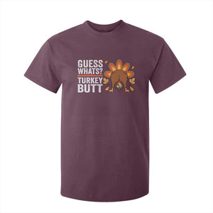 Funny Thanksgiving T Shirt For Kid Guess What Turkey Butt Retro TS10 Maroon Print Your Wear