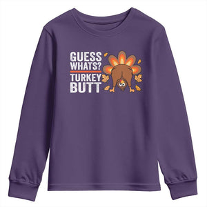 Funny Thanksgiving Youth Sweatshirt Guess What Turkey Butt Retro TS10 Purple Print Your Wear