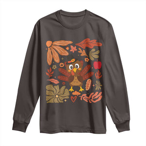 Thanksgiving Turkey Long Sleeve Shirt Retro Boho Floral Fall TS10 Dark Chocolate Print Your Wear