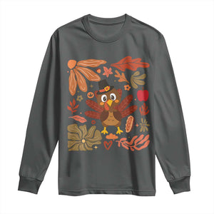 Thanksgiving Turkey Long Sleeve Shirt Retro Boho Floral Fall TS10 Dark Heather Print Your Wear