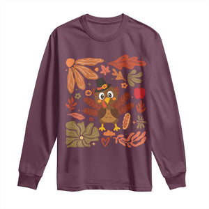 Thanksgiving Turkey Long Sleeve Shirt Retro Boho Floral Fall TS10 Maroon Print Your Wear