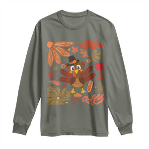 Thanksgiving Turkey Long Sleeve Shirt Retro Boho Floral Fall TS10 Military Green Print Your Wear