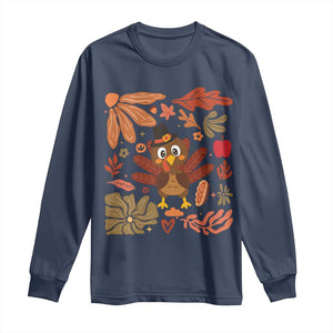 Thanksgiving Turkey Long Sleeve Shirt Retro Boho Floral Fall TS10 Navy Print Your Wear