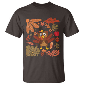Thanksgiving Turkey T Shirt Retro Boho Floral Fall TS10 Dark Chocolate Print Your Wear
