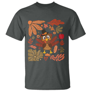 Thanksgiving Turkey T Shirt Retro Boho Floral Fall TS10 Dark Heather Print Your Wear