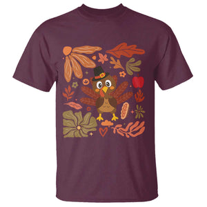 Thanksgiving Turkey T Shirt Retro Boho Floral Fall TS10 Maroon Print Your Wear