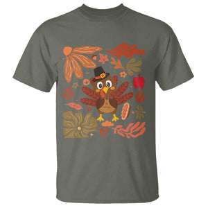 Thanksgiving Turkey T Shirt Retro Boho Floral Fall TS10 Military Green Print Your Wear