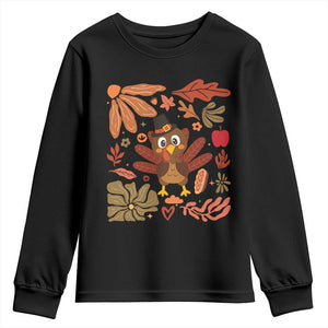 Thanksgiving Turkey Youth Sweatshirt Retro Boho Floral Fall TS10 Black Print Your Wear