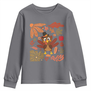 Thanksgiving Turkey Youth Sweatshirt Retro Boho Floral Fall TS10 Charcoal Print Your Wear