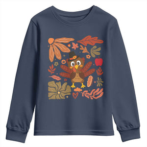 Thanksgiving Turkey Youth Sweatshirt Retro Boho Floral Fall TS10 Navy Print Your Wear