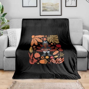 Thanksgiving Turkey And Touchdowns Football Throw Blanket Boho Floral Game Day Fall Vibes TS10 Print Your Wear