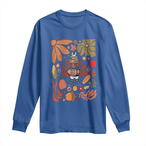 Thanksgiving Turkey And Touchdowns Football Long Sleeve Shirt Boho Floral Game Day Fall Vibes TS10 Royal Blue Print Your Wear