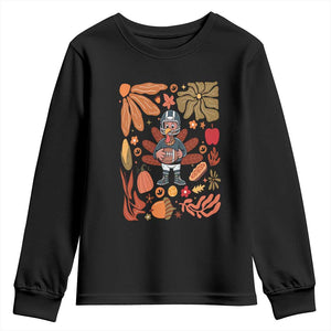 Thanksgiving Turkey And Touchdowns Football Youth Sweatshirt Boho Floral Game Day Fall Vibes TS10 Black Print Your Wear