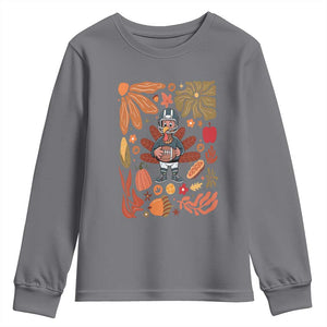 Thanksgiving Turkey And Touchdowns Football Youth Sweatshirt Boho Floral Game Day Fall Vibes TS10 Charcoal Print Your Wear