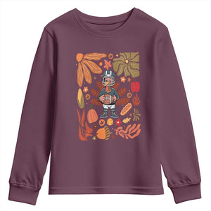 Thanksgiving Turkey And Touchdowns Football Youth Sweatshirt Boho Floral Game Day Fall Vibes TS10 Maroon Print Your Wear