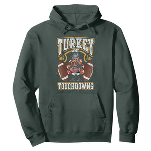 Thanksgiving Turkey And Touchdowns Football Hoodie Game Day TS10 Dark Forest Green Print Your Wear