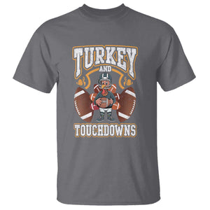 Thanksgiving Turkey And Touchdowns Football T Shirt Game Day TS10 Charcoal Print Your Wear