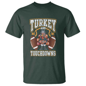 Thanksgiving Turkey And Touchdowns Football T Shirt Game Day TS10 Dark Forest Green Print Your Wear