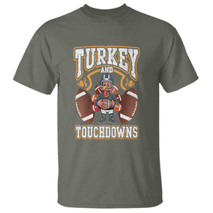Thanksgiving Turkey And Touchdowns Football T Shirt Game Day TS10 Military Green Print Your Wear