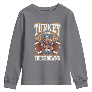 Thanksgiving Turkey And Touchdowns Football Youth Sweatshirt Game Day TS10 Charcoal Print Your Wear