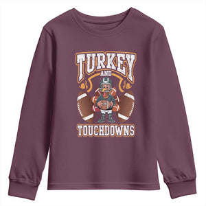 Thanksgiving Turkey And Touchdowns Football Youth Sweatshirt Game Day TS10 Maroon Print Your Wear